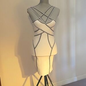 Fashion Nova Woman's White & Black Sleeveless Dress , Size: S